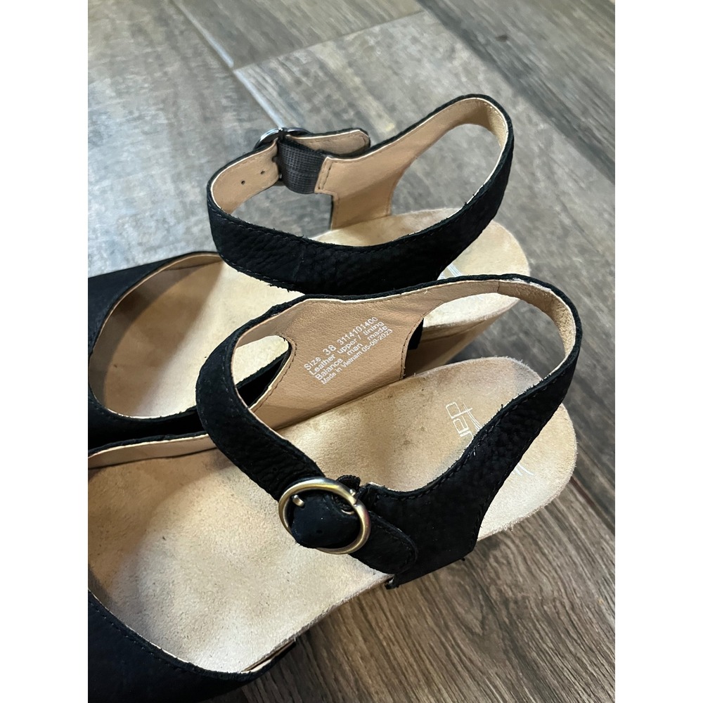 Dansko Tiffani Black Nubuck Leather Studded Ankle Strap Clogs Heels Size 38 - Picture 6 of 6